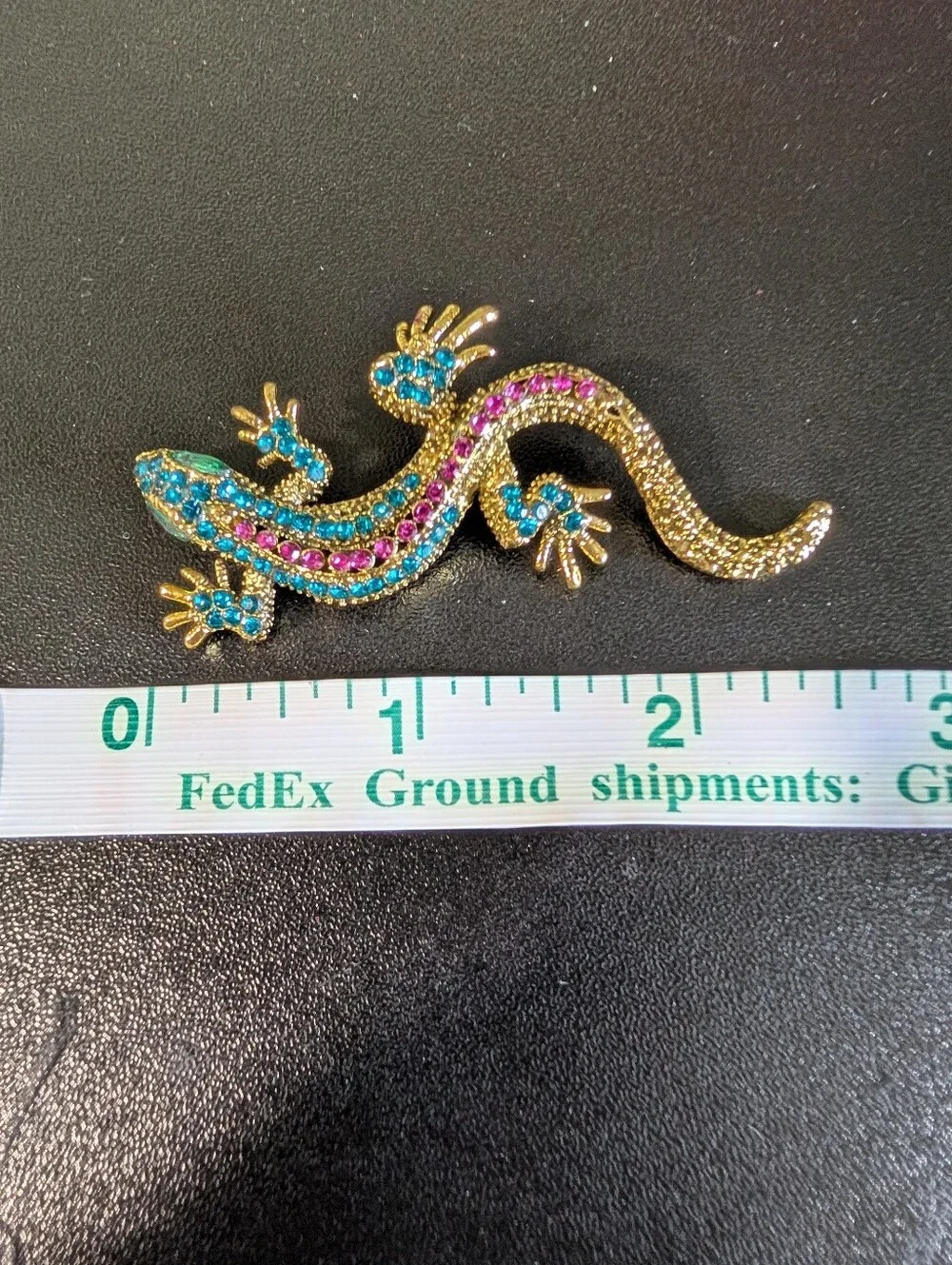 Gold-tone Jeweled Lizard Accent — Blue and Pink Crystals